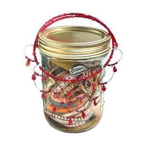 Fun Boho Mixed Jewelry Jar Necklaces Bracelets Earrings Good Condition Wearable